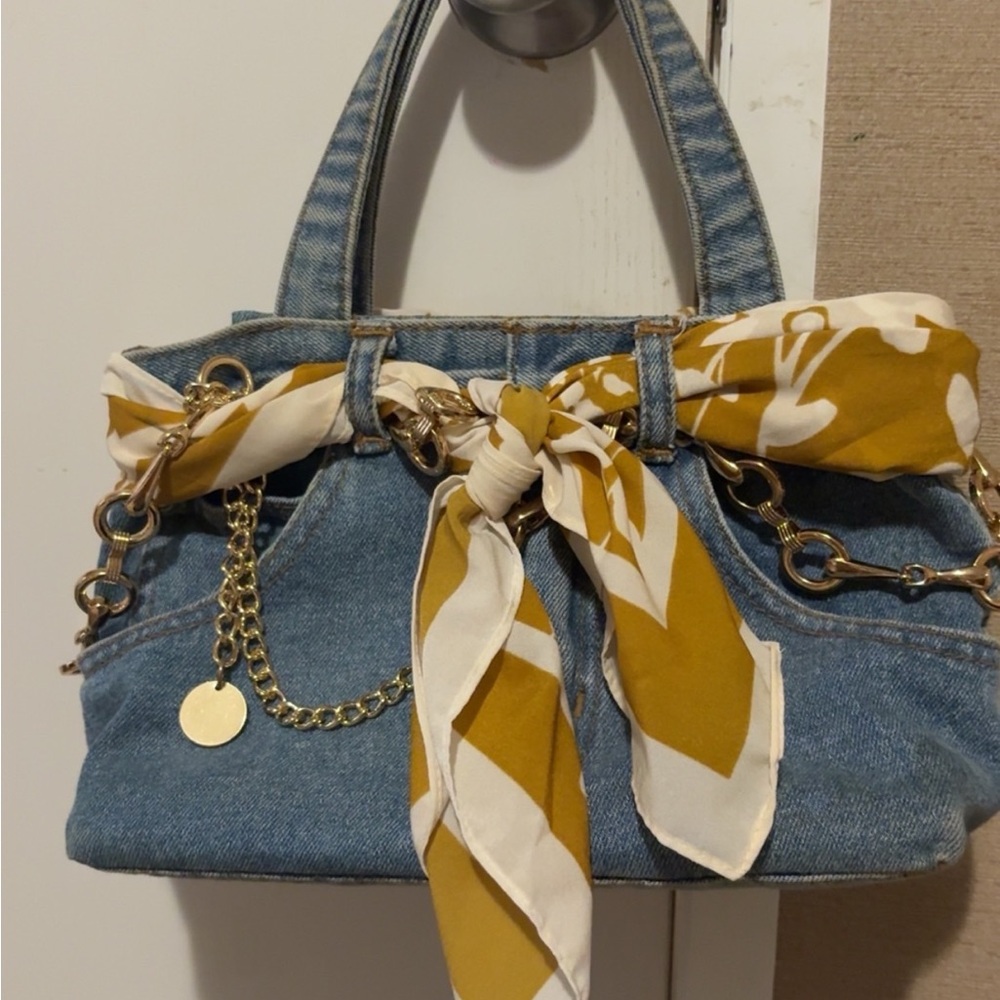 Stylish Denim Handbag with Gold Accents